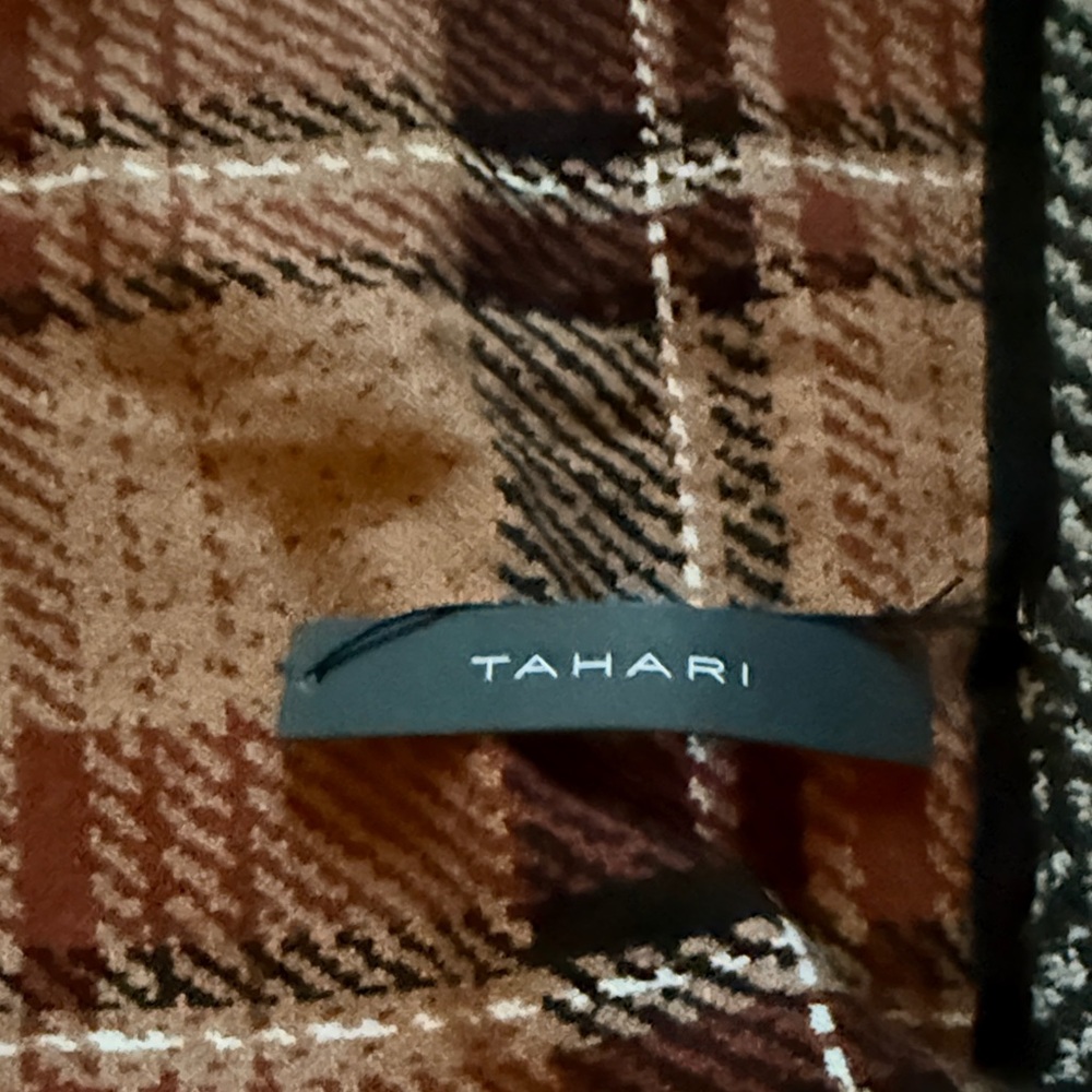 Tahari Plaid Fringe Cape in Tan and Brown - Picture 4 of 4